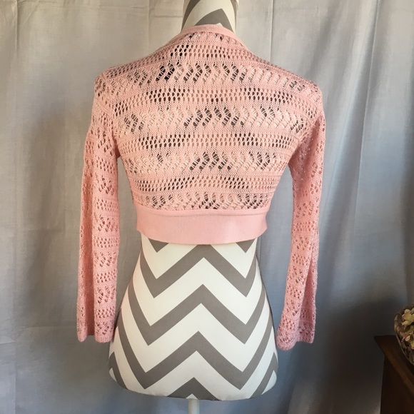 Armand and Alba pink crochet cardigan tie in front - Picture 3 of 6